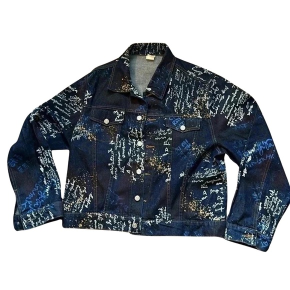 VTG 2pc Set Script Design Long Sleeve Jean Jacket Size Large (Sold Separately) - Picture 1 of 8